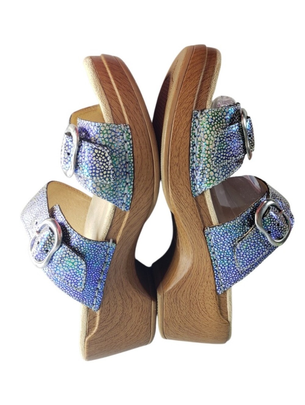 Dansko 37 Irredescent Sophie Buckle Sandal Wedge Comfort Artsy Whimsical 6.5/7